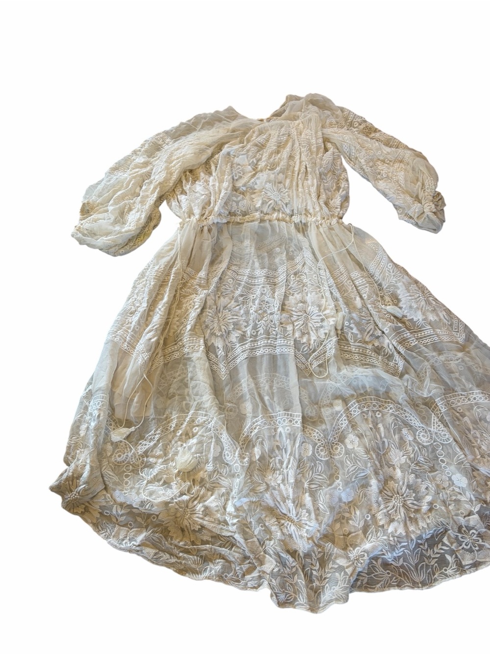 FREE PEOPLE RARE Bohemian Winds White Lace Embroidered Long Sleeve Maxi Dress - Picture 3 of 16